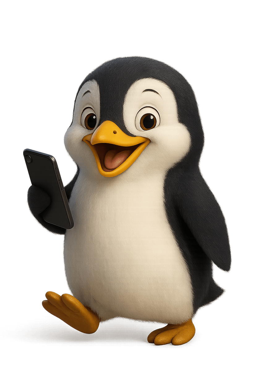 Pinguin care vorbește la telefon